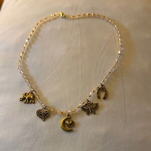Gold Charm Necklace with Beaded Chain